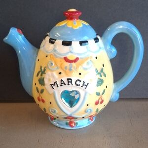 Mary Engelbreit Blue and Yellow Ceramic Teapot